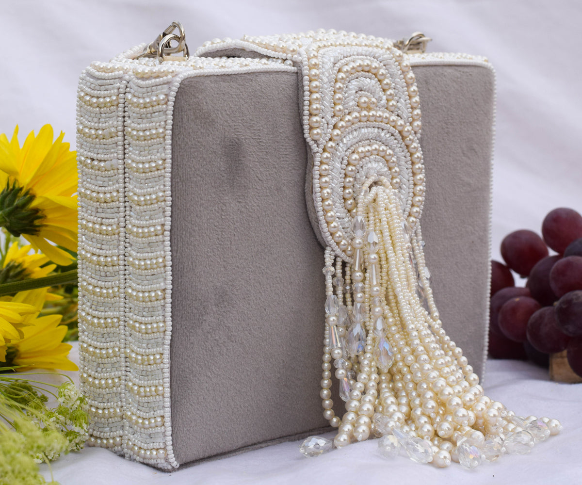 Grey pearl clearance clutch bag